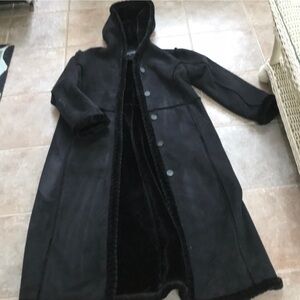 Anne Klein faux shearling maxi coat fur hood